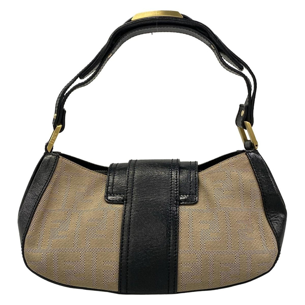Fendi Handbag Zucca Pattern Beige Black Leather — view 3