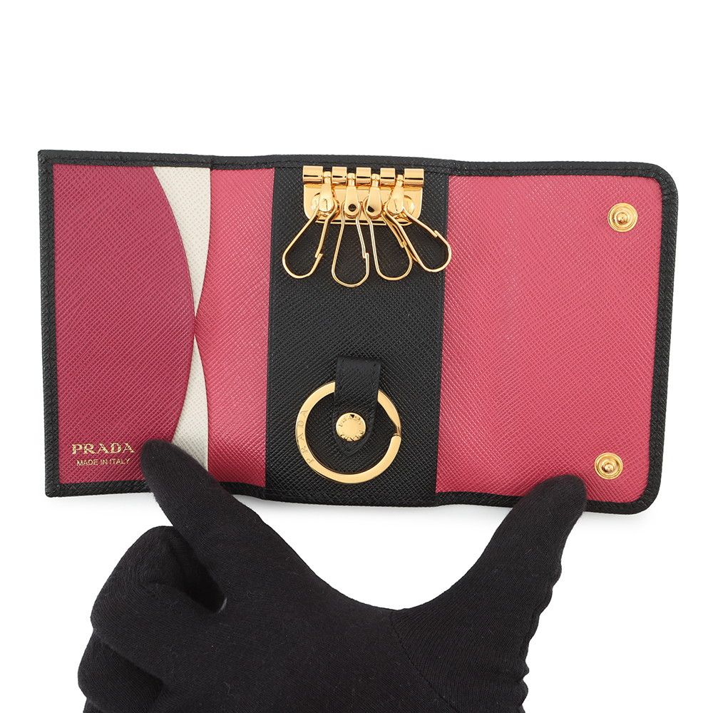 Prada Key Case Multicolor Key Saffiano Leather Key Ring Black — view 5