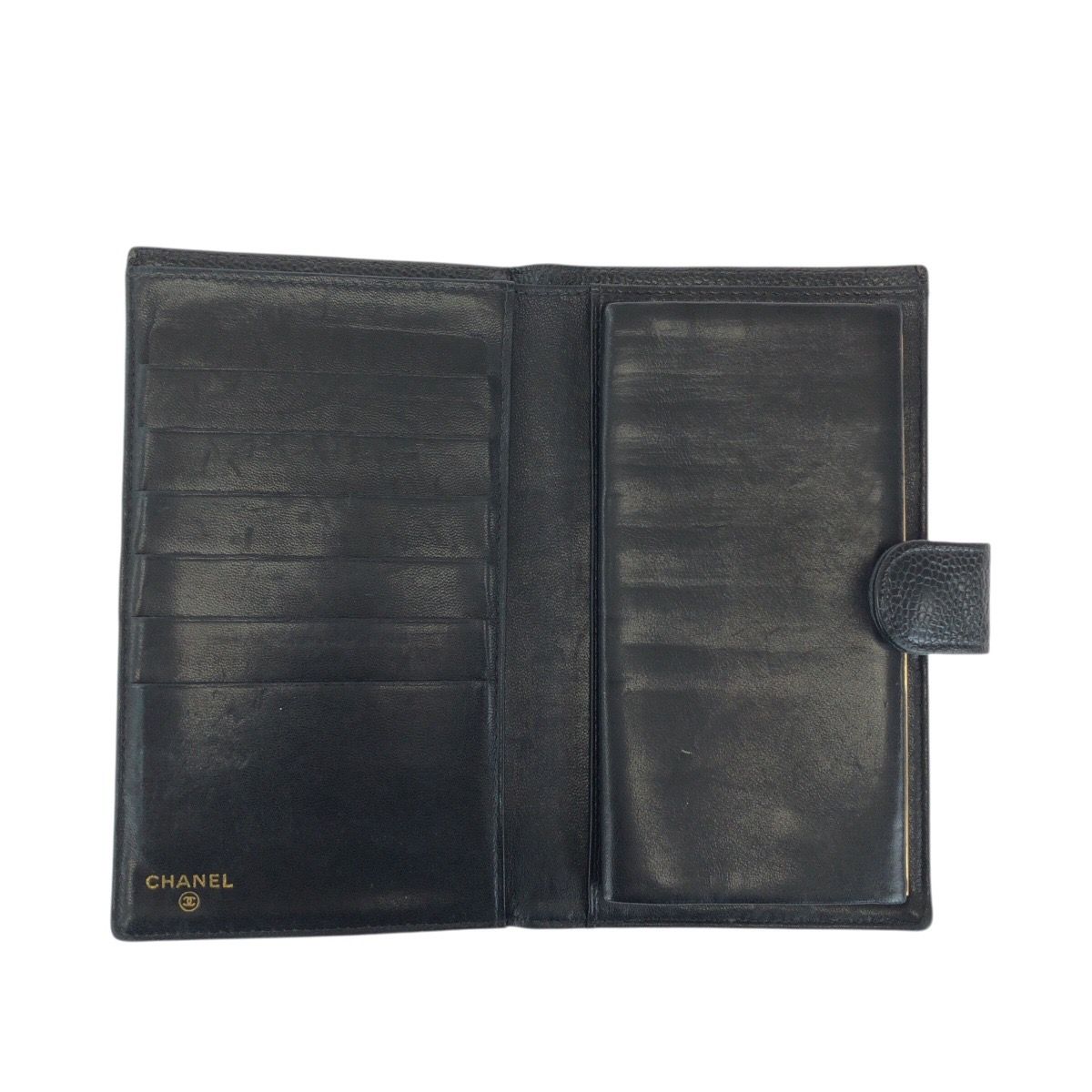 Chanel Vintage CC Logo Black Gold Caviar Leather Wallet — view 8