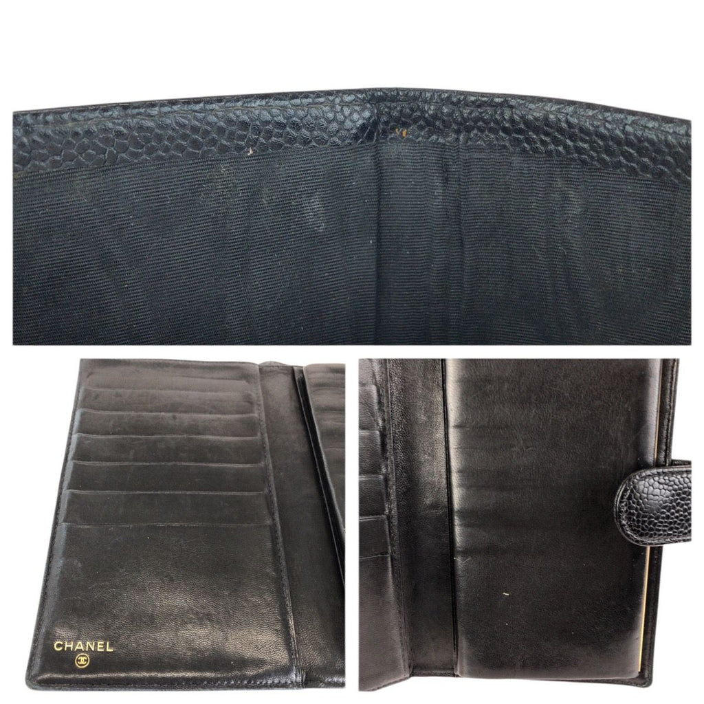 Chanel Vintage CC Logo Black Gold Caviar Leather Wallet — view 7