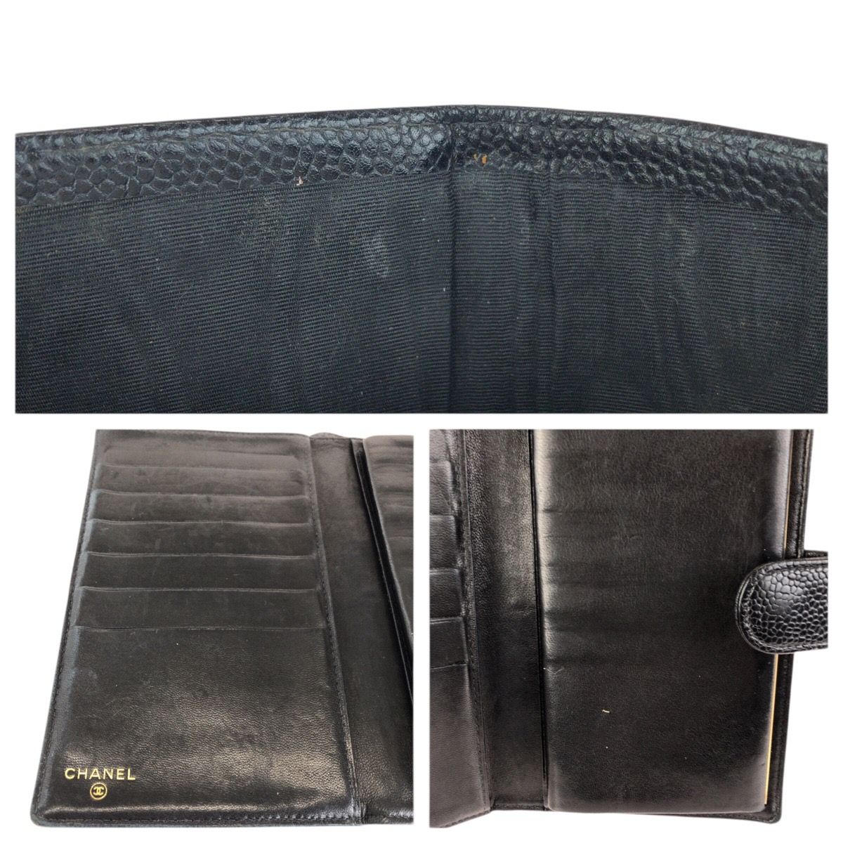 Chanel Vintage CC Logo Black Gold Caviar Leather Wallet — view 7
