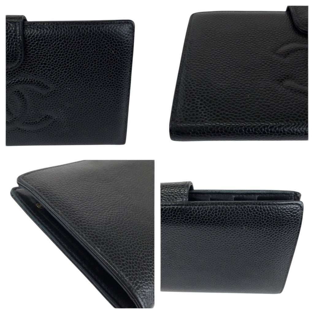 Chanel Vintage CC Logo Black Gold Caviar Leather Wallet — view 6