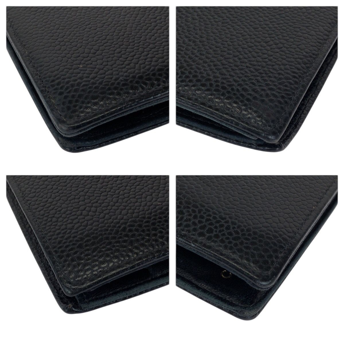 Chanel Vintage CC Logo Black Gold Caviar Leather Wallet — view 4