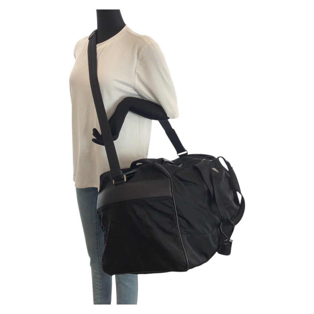 Prada Tessuto Saffiano 2-Way Black Silver Nylon Leather Boston Bag — view 7