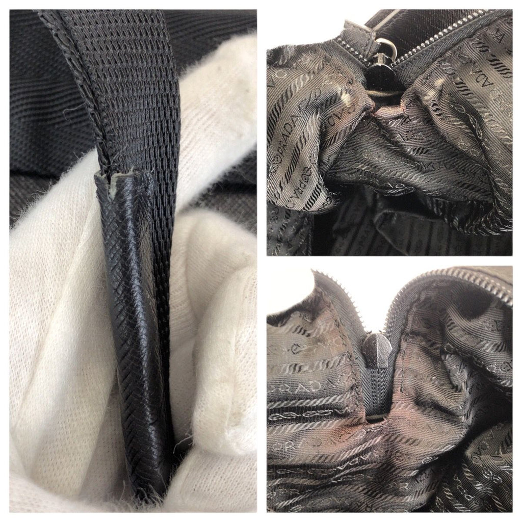 Prada Tessuto Saffiano 2-Way Black Silver Nylon Leather Boston Bag — view 6