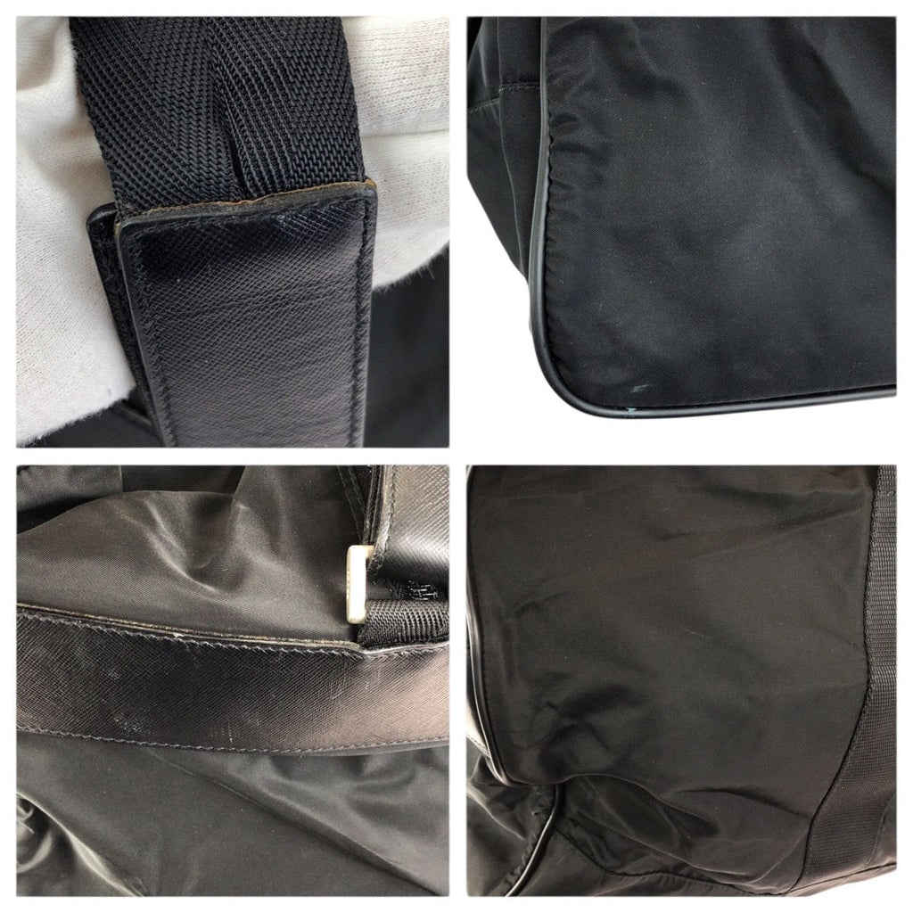 Prada Tessuto Saffiano 2-Way Black Silver Nylon Leather Boston Bag — view 5