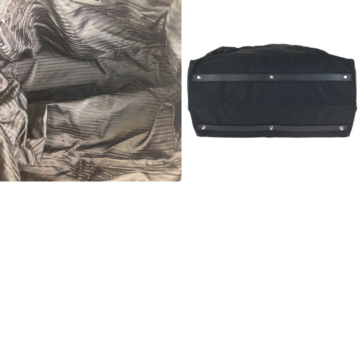 Prada Tessuto Saffiano 2-Way Black Silver Nylon Leather Boston Bag — view 9