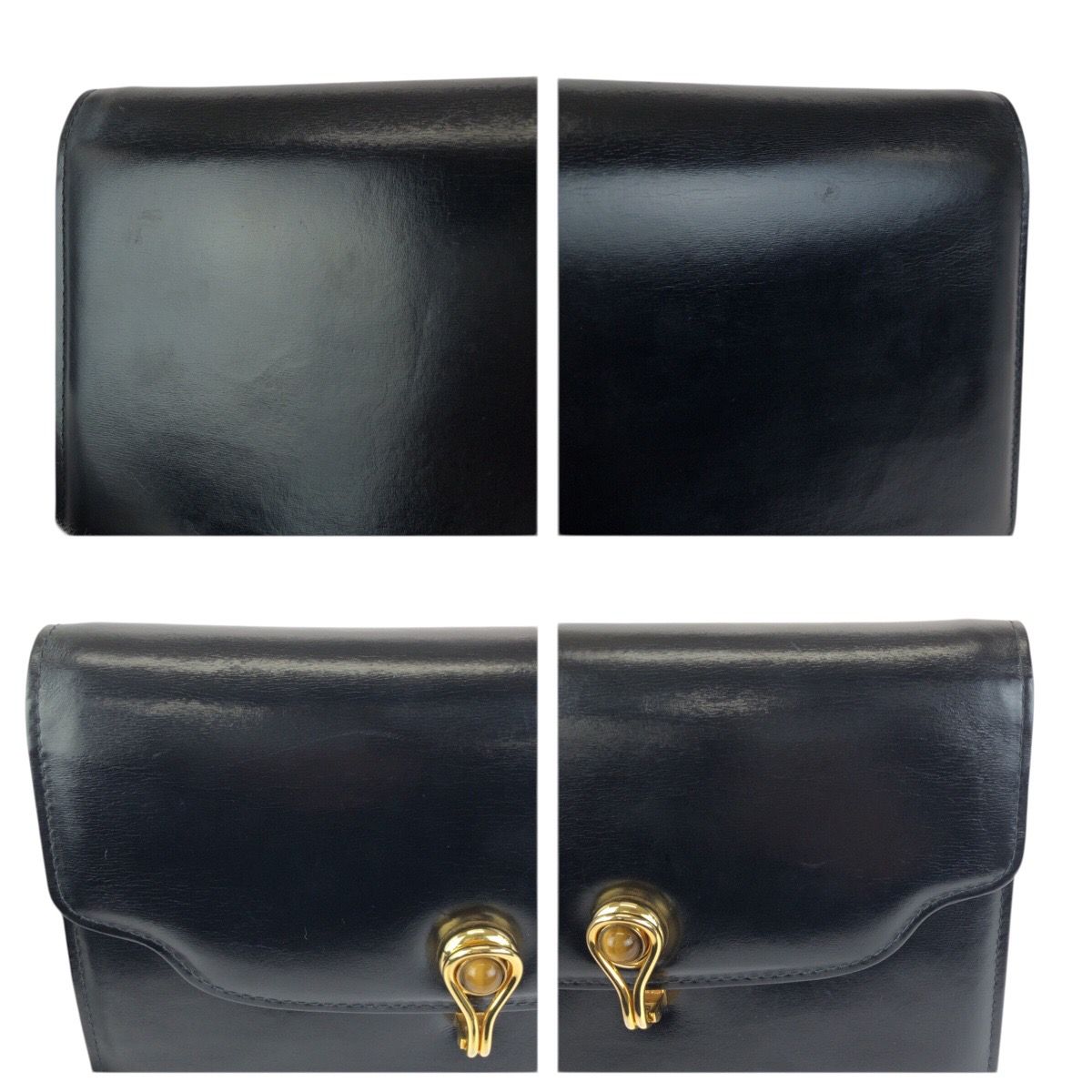 Gucci Vintage Taiga Eye Black Gold Leather Shoulder Bag Clutch — view 5