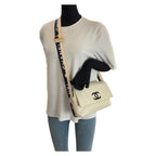 Chanel Vintage Choco Bar CC Logo Off White Black Gold Lambskin Shoulder Bag — view 7