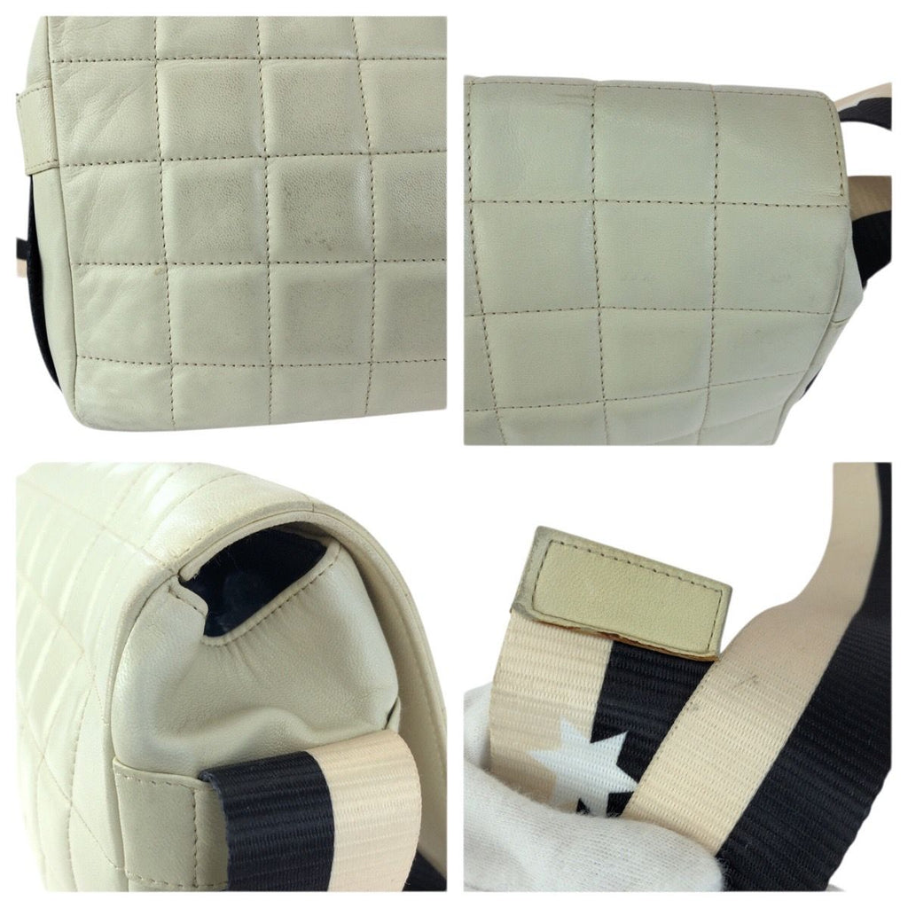 Chanel Vintage Choco Bar CC Logo Off White Black Gold Lambskin Shoulder Bag — view 6