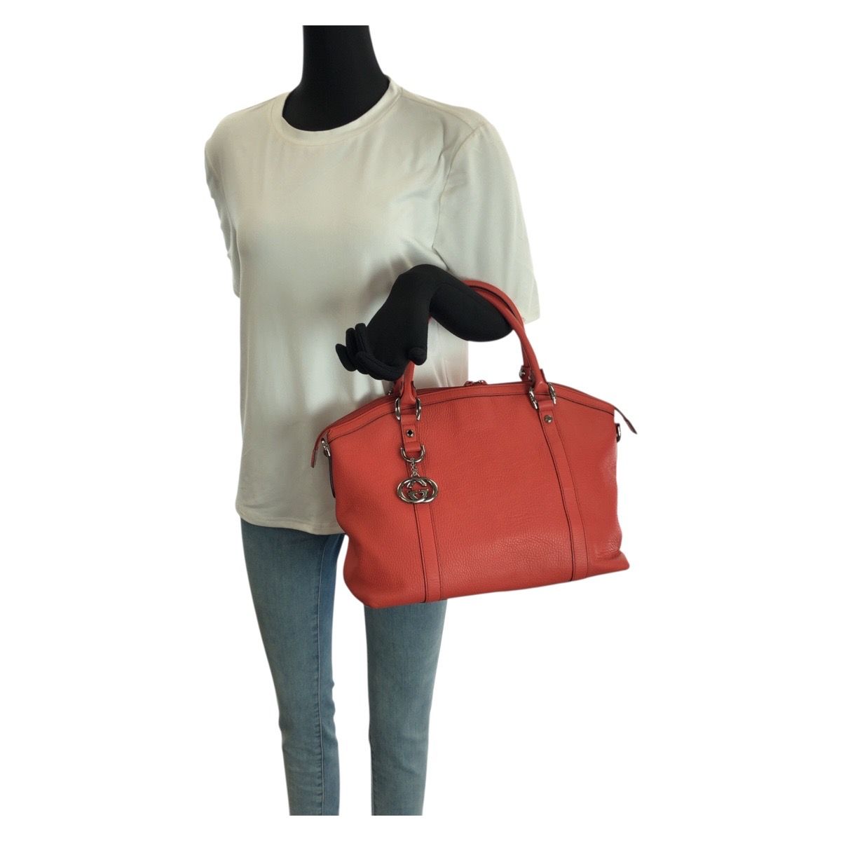 Gucci Interlocking Orange Pink Gunmetal Leather Tote — view 7