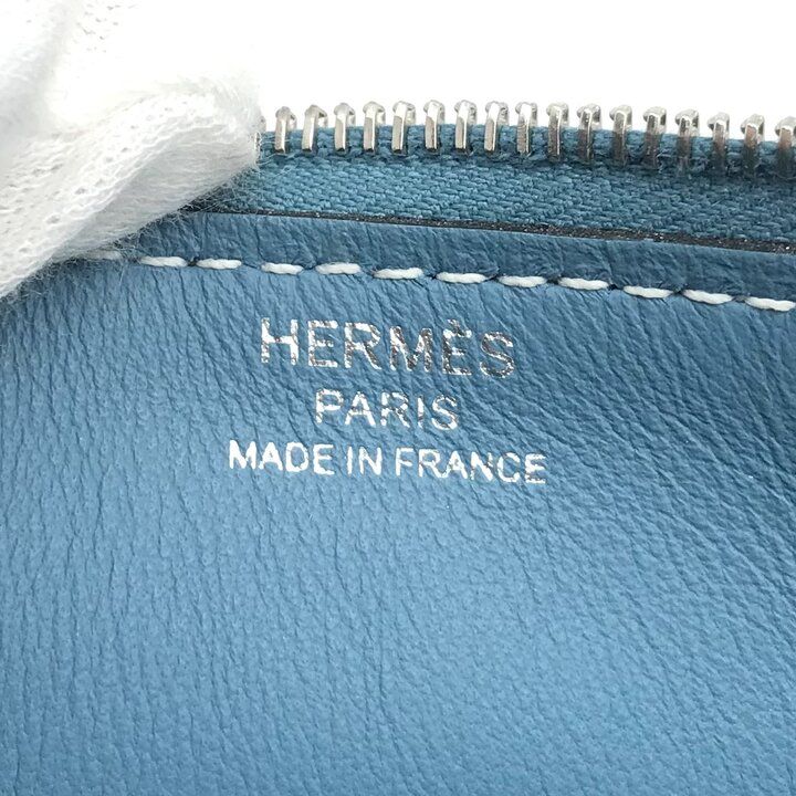 Hermes Zip Azap PM New Blue Jean Pouch Evercolor Case — view 8