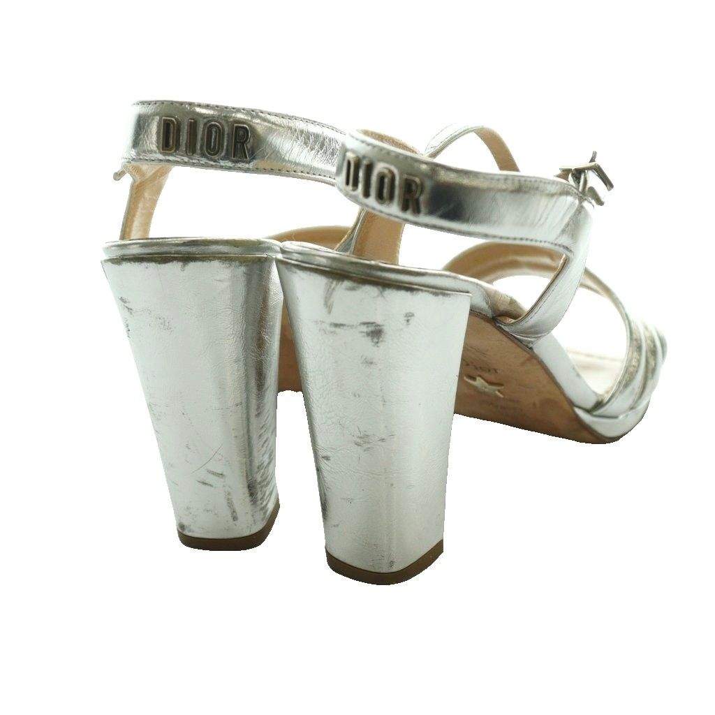 Prada Metallic Heel Sandals 37.5 Silver Color SS — view 5