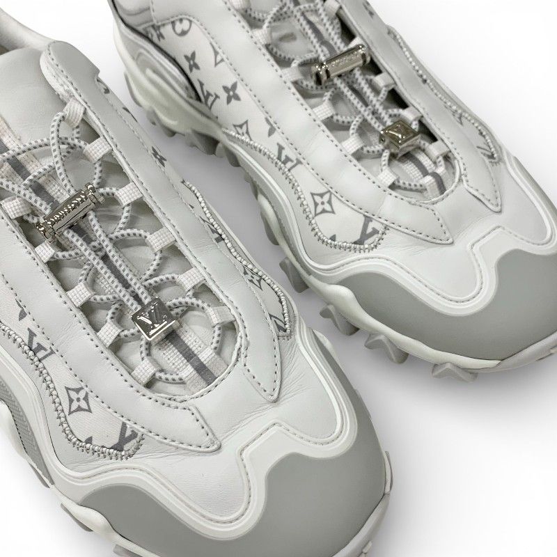 Louis Vuitton LV Lash Line Monogram Sneakers Shoes Fabric Leather White Gray — view 9