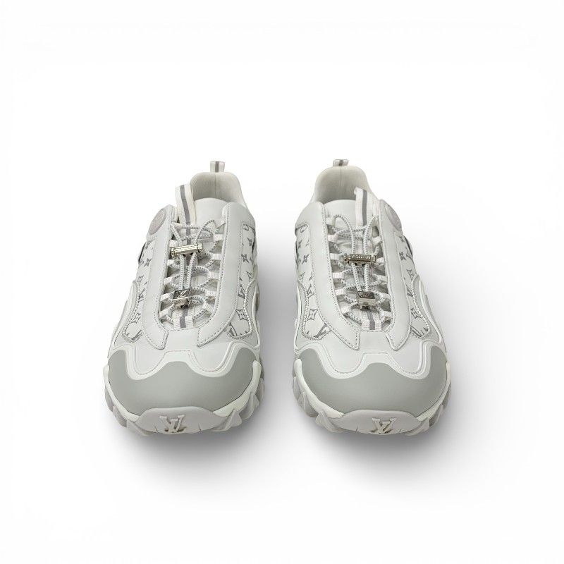 Louis Vuitton LV Lash Line Monogram Sneakers Shoes Fabric Leather White Gray — view 2