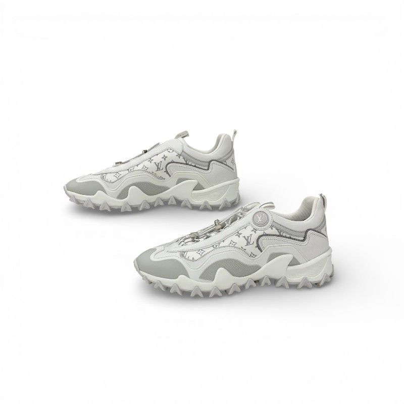 Louis Vuitton LV Lash Line Monogram Sneakers Shoes Fabric Leather White Gray — view 3