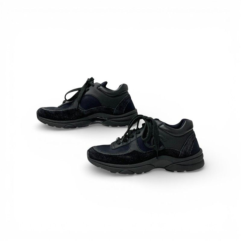 Chanel Sneakers Shoes Leather Fabric Suede Black CC Logo — view 3