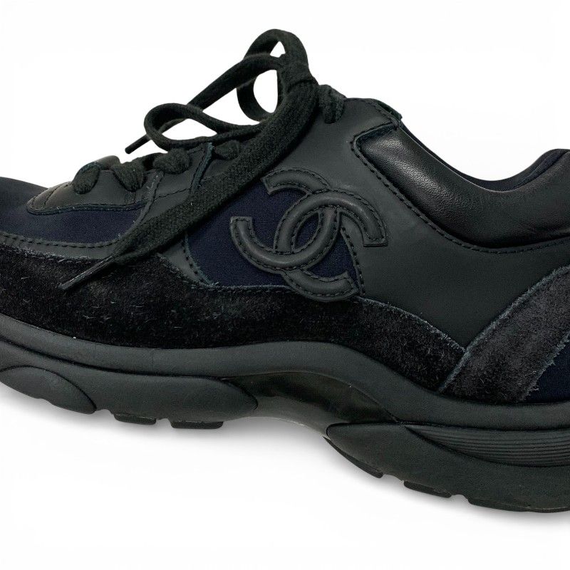 Chanel Sneakers Shoes Leather Fabric Suede Black CC Logo — view 9