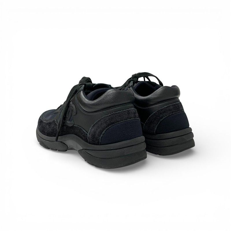 Chanel Sneakers Shoes Leather Fabric Suede Black CC Logo — view 4
