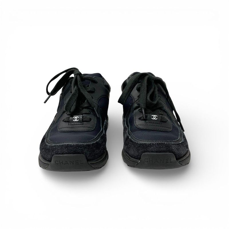 Chanel Sneakers Shoes Leather Fabric Suede Black CC Logo — view 2