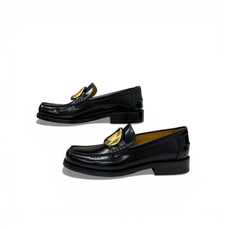 Dior Forever Loafers Leather Black Gold CD Logo Plate Flat Shoes — view 3