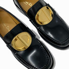 Dior Forever Loafers Leather Black Gold CD Logo Plate Flat Shoes — view 9