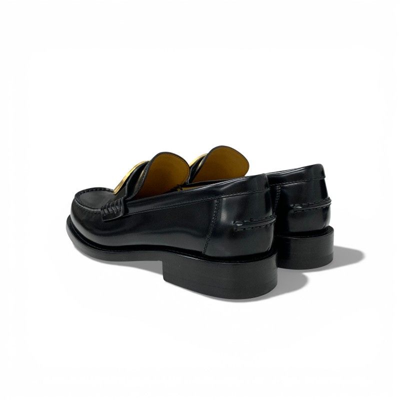 Dior Forever Loafers Leather Black Gold CD Logo Plate Flat Shoes — view 4