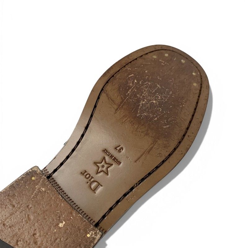 Dior Forever Loafers Leather Black Gold CD Logo Plate Flat Shoes — view 8