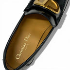 Dior Forever Loafers Leather Black Gold CD Logo Plate Flat Shoes — view 7