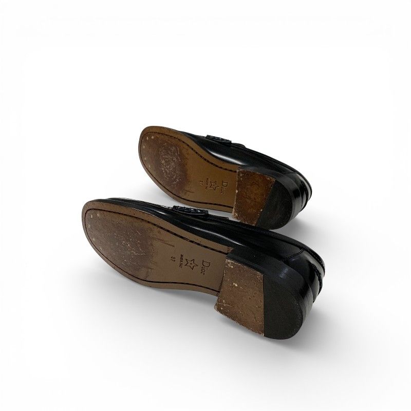 Dior Forever Loafers Leather Black Gold CD Logo Plate Flat Shoes — view 6