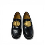 Dior Forever Loafers Leather Black Gold CD Logo Plate Flat Shoes — view 2