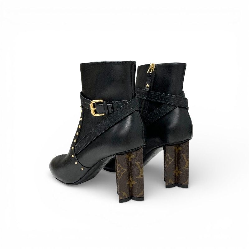 Louis Vuitton Silhouette Line Boots Short Shoes Leather Black Brown Gold Lvlogo — view 4