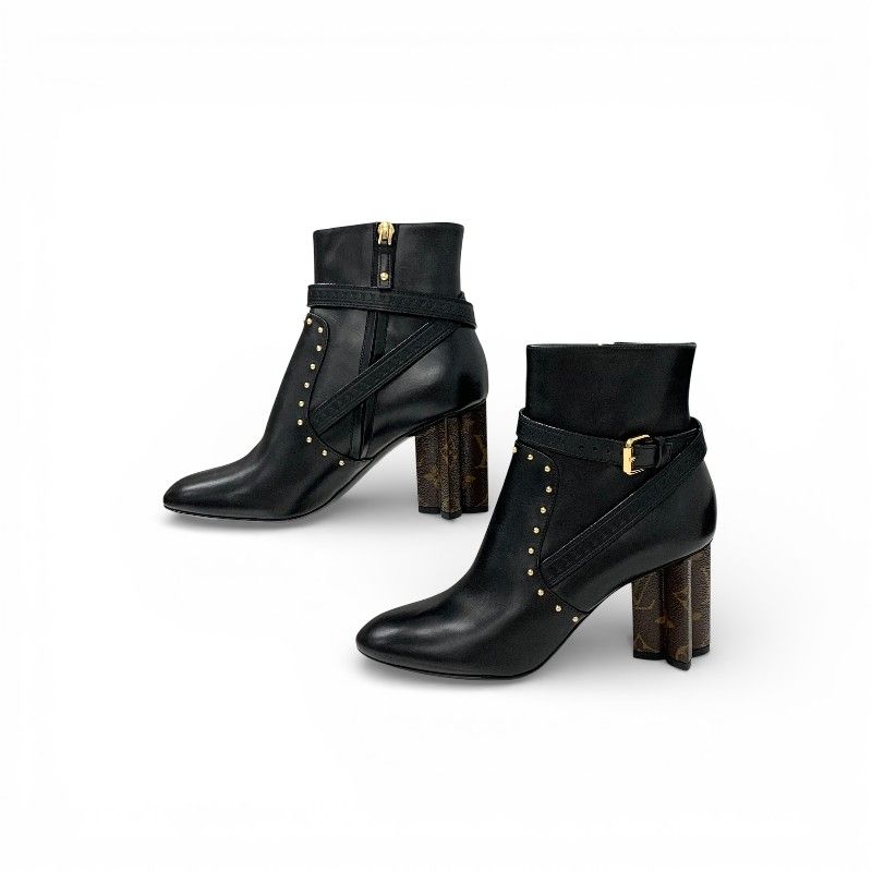 Louis Vuitton Silhouette Line Boots Short Shoes Leather Black Brown Gold Lvlogo — view 3