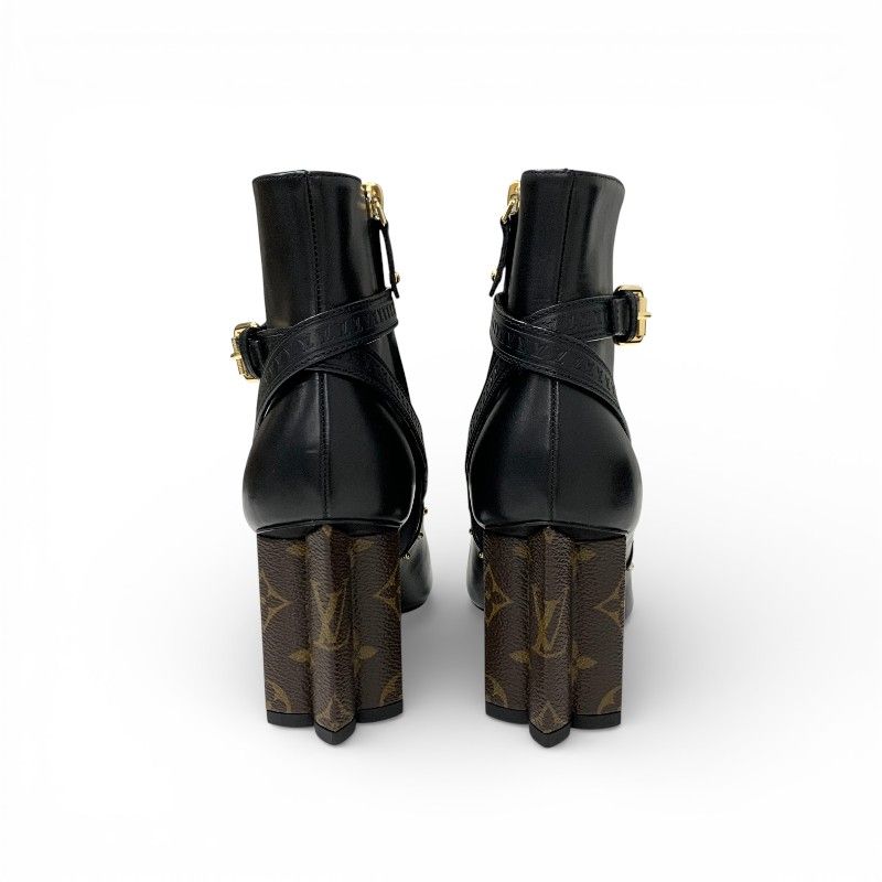 Louis Vuitton Silhouette Line Boots Short Shoes Leather Black Brown Gold Lvlogo — view 5