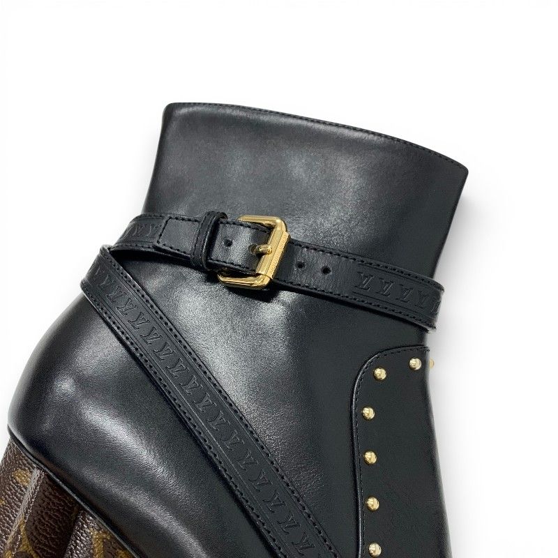 Louis Vuitton Silhouette Line Boots Short Shoes Leather Black Brown Gold Lvlogo — view 9