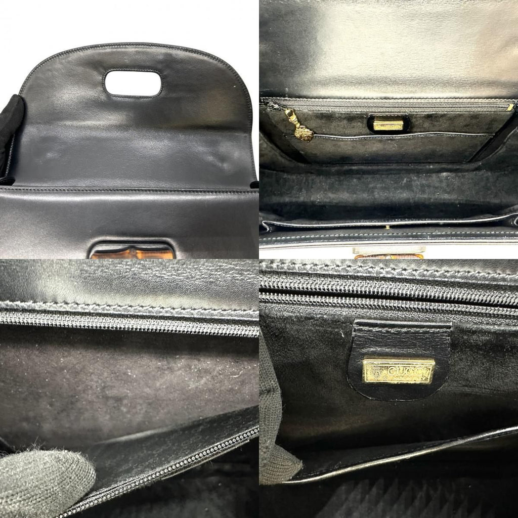 Gucci 000 46 Bamboo Handbag Leather Black Vintage — view 9