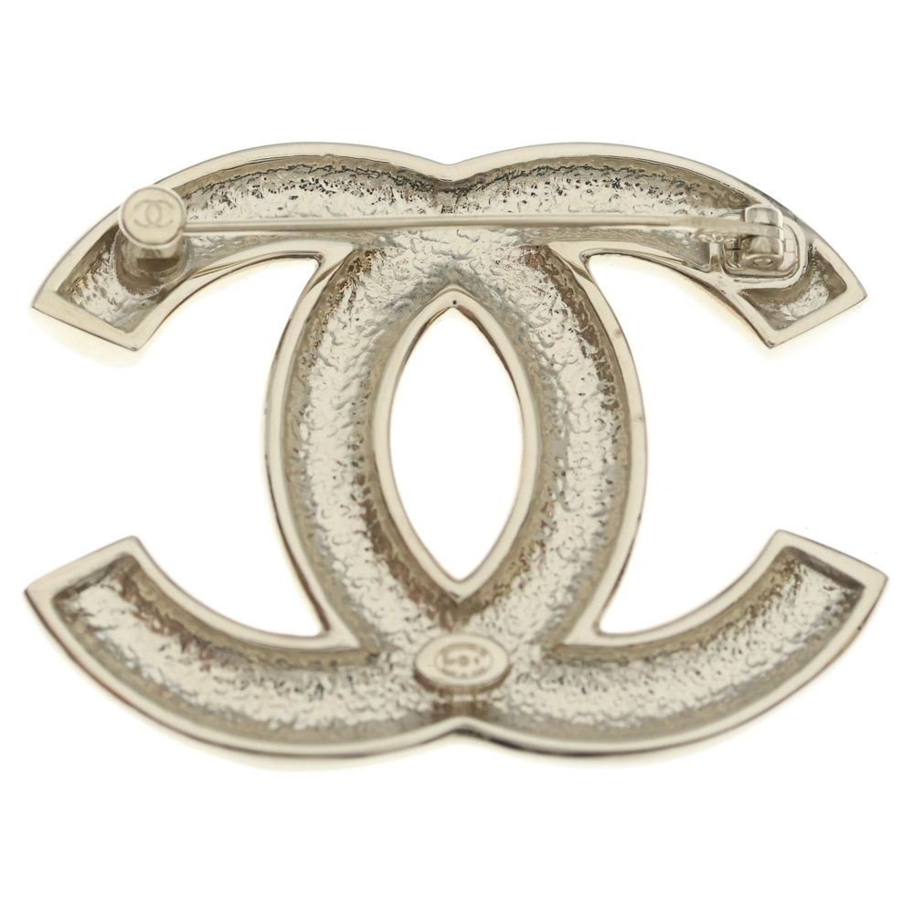Chanel CC Logo Rhinestone Pin Badge Pin Brooch Silver — view 2