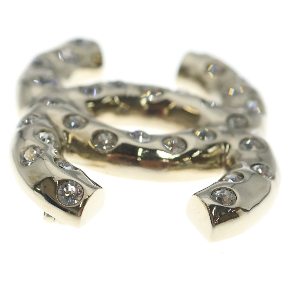 Chanel CC Logo Rhinestone Pin Badge Pin Brooch Silver — view 3