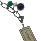 Chanel CC Logo Tag Necklace Pendant Chain Black Cream Green Gold — view 3
