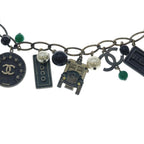 Chanel CC Logo Tag Necklace Pendant Chain Black Cream Green Gold — view 4