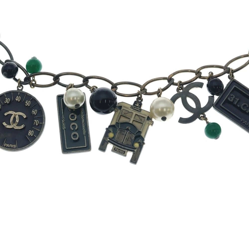 Chanel CC Logo Tag Necklace Pendant Chain Black Cream Green Gold — view 4
