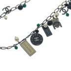 Chanel CC Logo Tag Necklace Pendant Chain Black Cream Green Gold — view 2