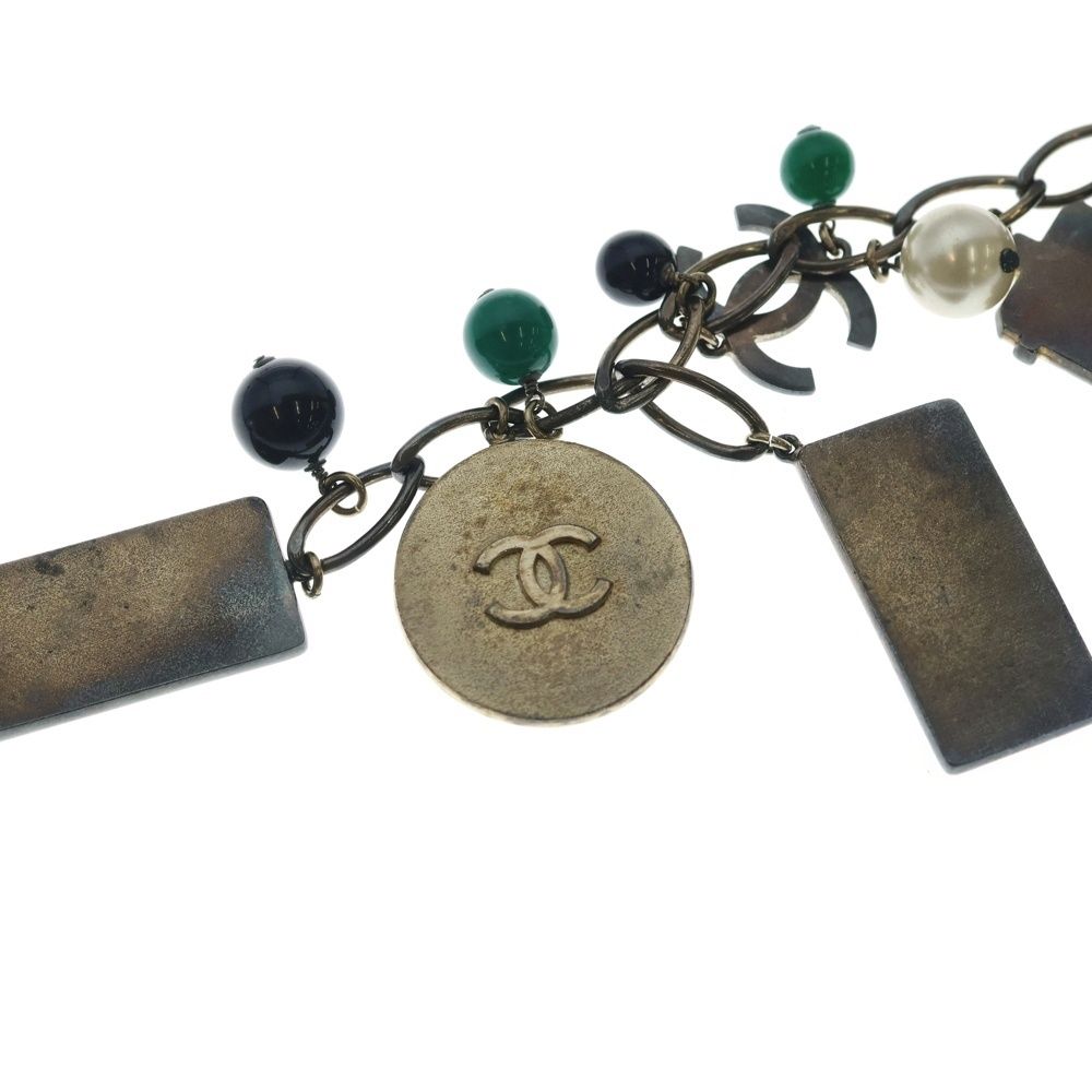 Chanel CC Logo Tag Necklace Pendant Chain Black Cream Green Gold — view 5