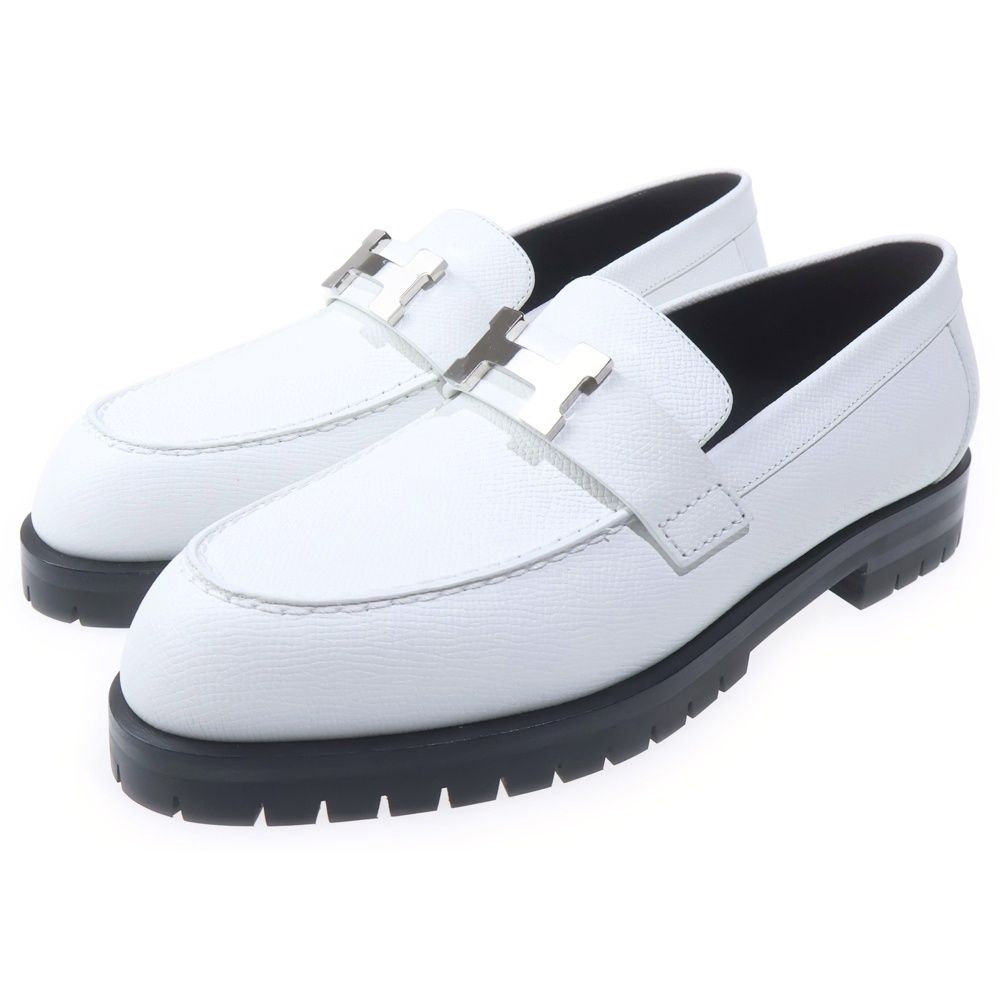 Hermes Faubourg H Logo Plate Leather Low Cut Shoes Loafers White — view 2