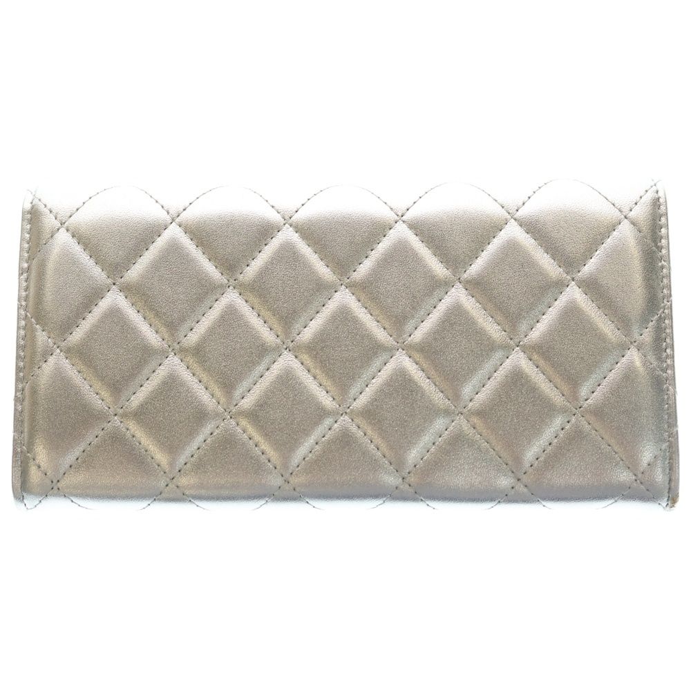 Chanel Quilted Wallet Card Case Metal Silver Lambskin — view 2