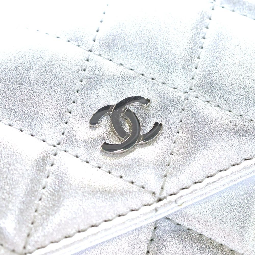Chanel Quilted Wallet Card Case Metal Silver Lambskin — view 5