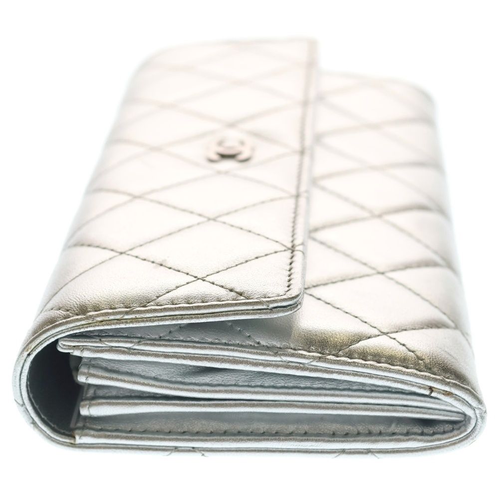 Chanel Quilted Wallet Card Case Metal Silver Lambskin — view 3