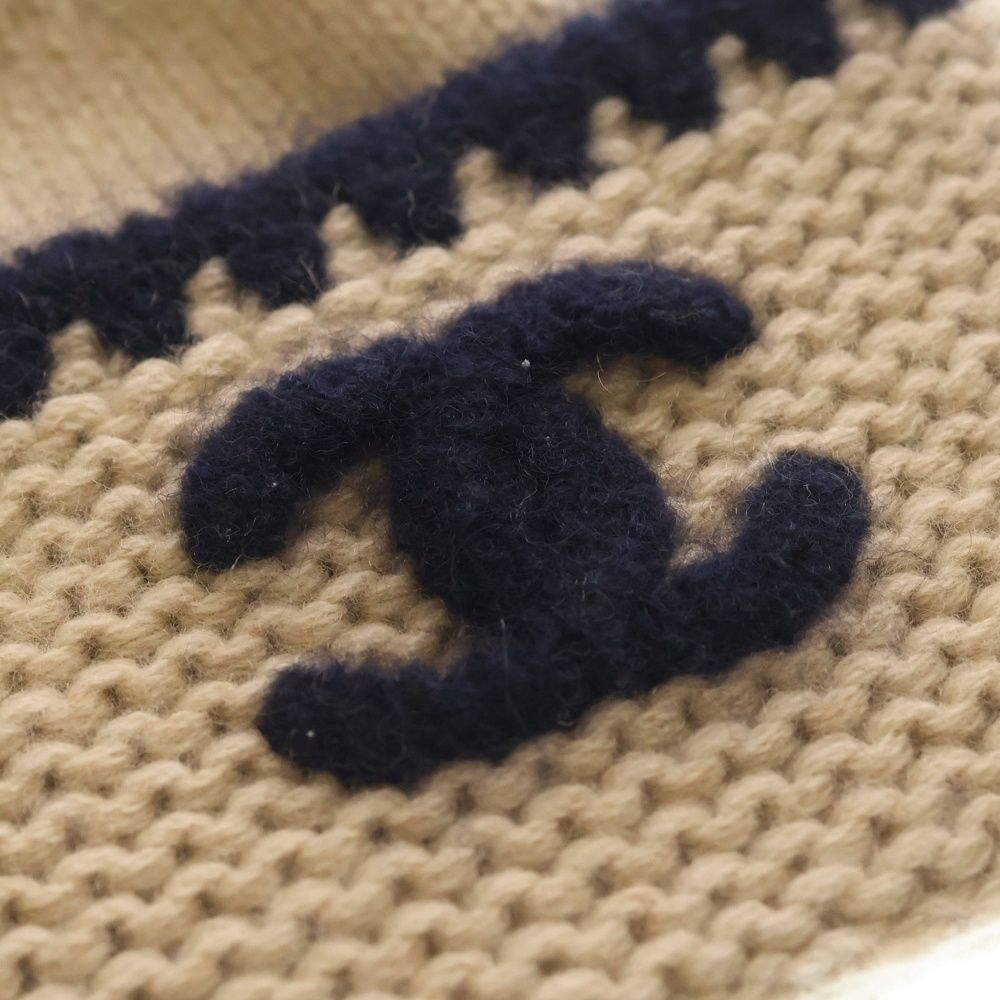 Chanel CC Logo Cashmere Silk Knit Hat Beige — view 5