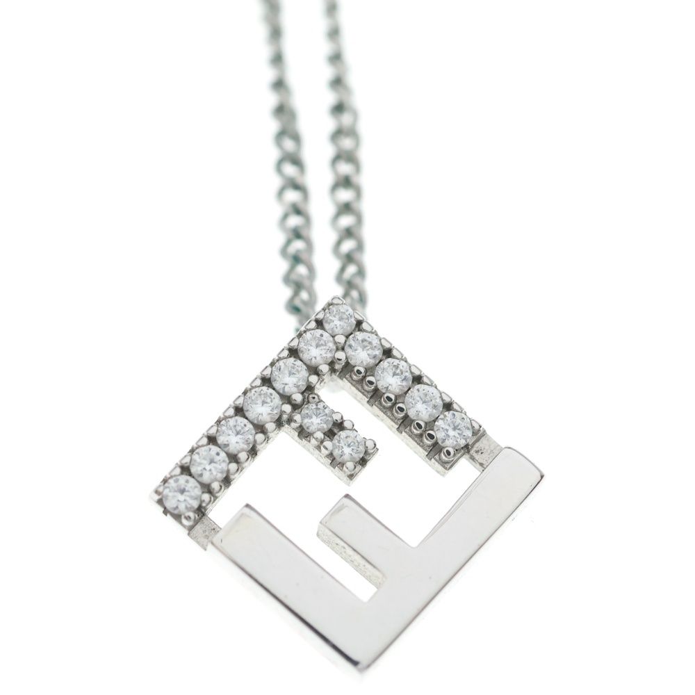 Fendi Fflogo Rhinestone Necklace Pendant Chain Silver — view 3