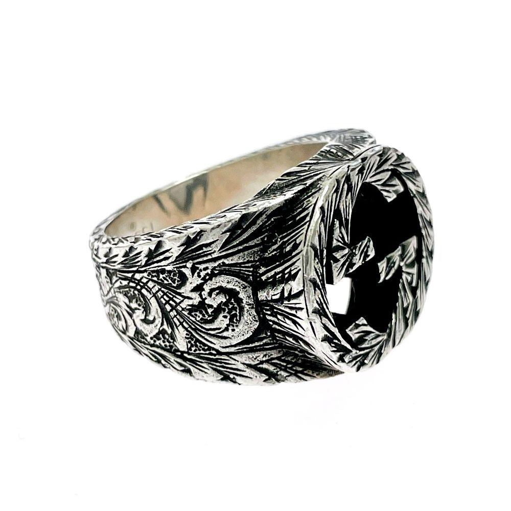 Gucci Silver Arabesque Interlocking Gring 925 Engraved Ring — view 2